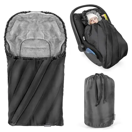Zamboo Saco Grupo 0 Universal Deluxe - Saco Capazo Bebe Invierno con Forro Polar Térmico, Saco Cuco Bebe Invierno Ajustable y con Bolsa - Negro/Gris