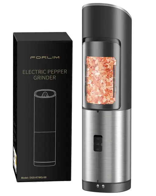 FORLIM Molinillo Eléctrico de sal y pimienta, Molinillo de pimienta Automático con Grosor Ajustable,Funciona con una sola mano,1 pieza (Negro) (KYMQ-5B)