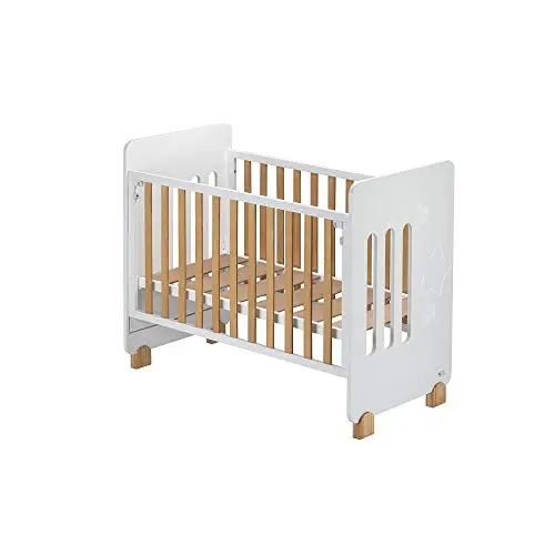 Interbaby Cuna Bebé Madera Star Nature | Cuna 120x60 con Lateral Abatible y 8 Posiciones de Somier | Madera Sostenible, Ruedas con Freno | Homologada Normativa Europea | Blanca