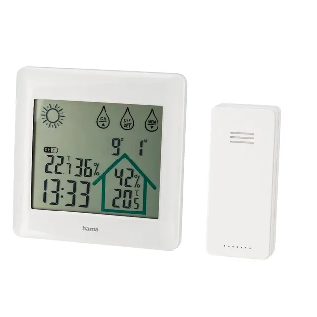 Hama | Estación meteorológica digital con sensor exterior inalámbrico y pantalla táctil (termómetro higrómetro interior exterior con pronóstico del tiempo y memoria mín/máx) Blanco