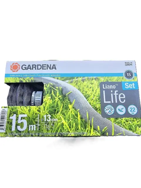 Gardena manguera textil Liano Life 1/2 pulgadas, 15m: Manguera de jardín de tejido textil muy flexible, con manguera interna de PVC, sin dobleces, ligera, resistente a la climatología (18445-20)