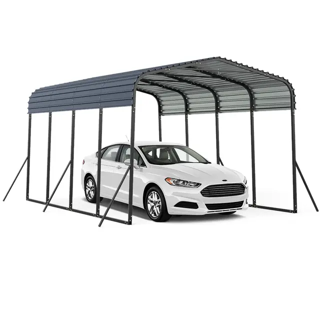 COSTWAY Cochera 440x300cm, Garaje Exterior para Coche con Techo Rígido, 4 Patas Inclinadas, Base Mejorada, 12 Anclajes, Resistente a Vientos y Nieves, para Coches, Barcos y Tractores