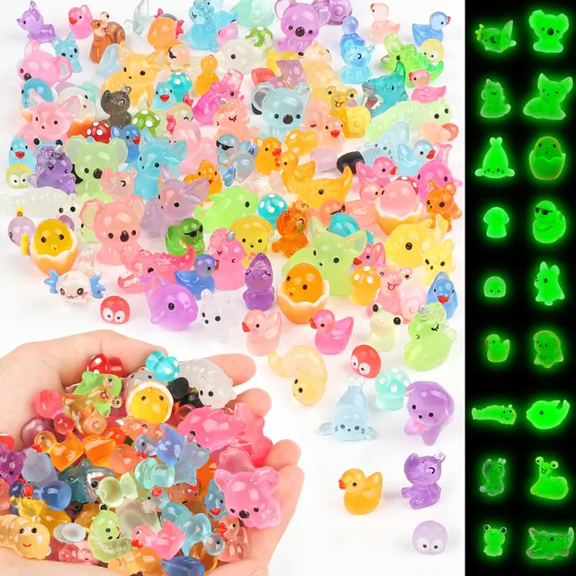 Set de 125 Mini Figuras Resina Animales Que Brillan En La Oscuridad Múltiples Diseños de Animales En La Oscuridad para Decorar Jardines Hadas Acuarios y Casas Pequeñas DIY decoración Manualidades