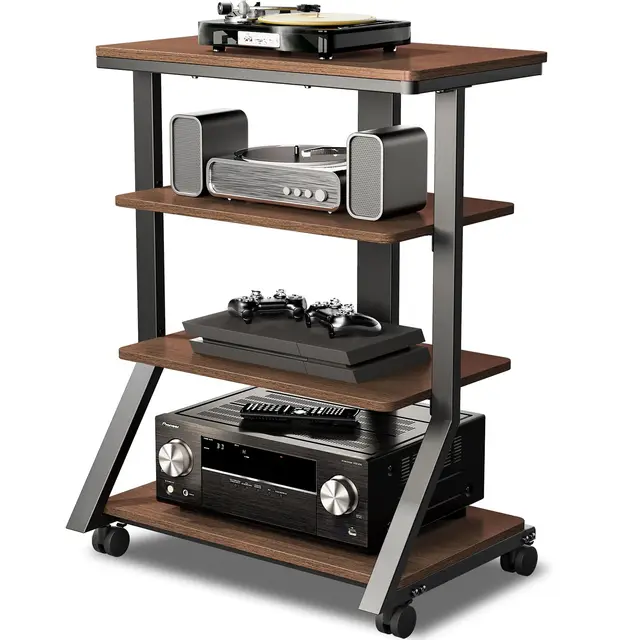 5Rcom Estantes y Soportes de Alta fidelidad, Estante de Audio, Estante de 4 Niveles, estantes de Madera para Tocadiscos, Reproductor de DVD, Unidad de Entretenimiento, Multifuncional, Altura
