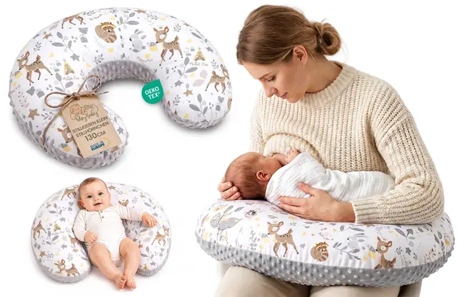 Totsy Baby Cojin Lactancia y Embarazada 130 cm - Almohada por lactante bebé cojín de Embarazo por Dormir o Cojines Maternidad Minky para Mujeres Embarazadas y Bebe Oeko-Tex Ciervo Gris