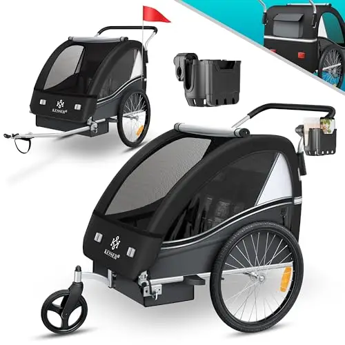 KESSER® Remolque para niños, Remolque para Bicicletas Sport-RX, 2 en 1, función Jogger, Remolque para Bicicletas para niños + cinturón de Seguridad de 5 Puntos, Rueda Delantera 360°