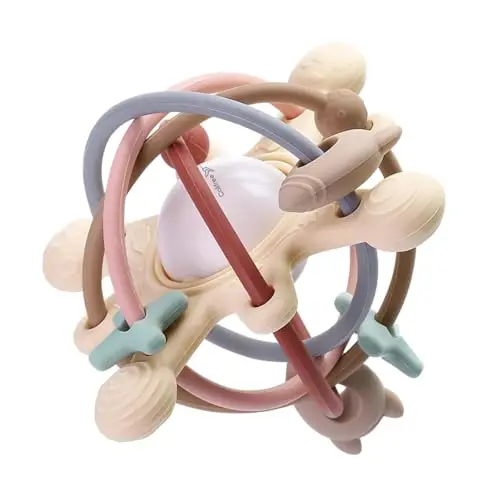 Mordedor bebé sonajero, blandito y de fácil agarre, juguete denticion a partir de 3 meses, silicona segura libre de BPA, diseño ergonómico y con texturas