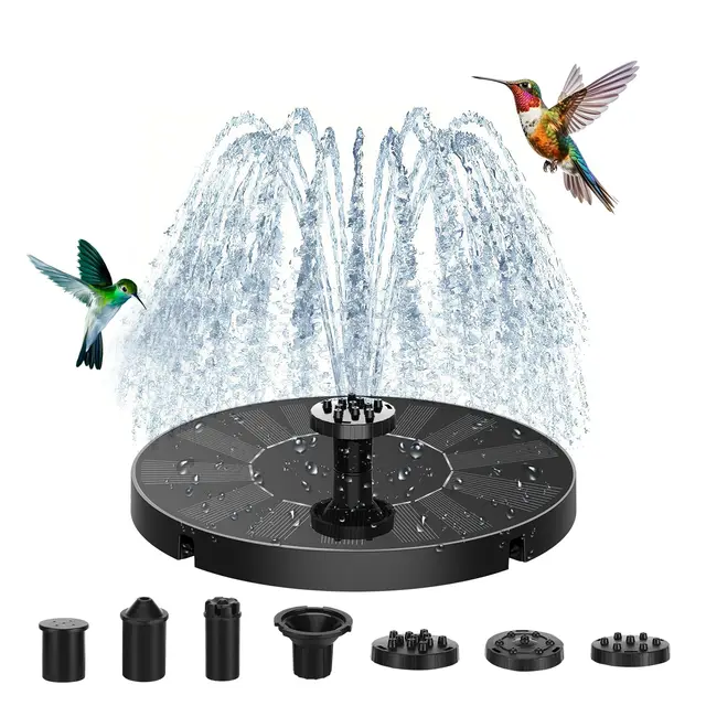 Sprifityy Fuente Solar Jardin Exterior, Bomba de Agua Solar con 7 Boquilla, Fuente para Estanque para Jardines, Estanques de Peces, Baño para Pájaros, Piscinas
