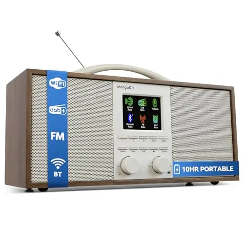 SR40 Radio por Internet Recargable con Bluetooth,Podcast Player-Radio Dab/Dab+ y FM estéreo, batería 10+ Horas, Sonido Real 2.0, 150 presintonías, Radio Despertador, Madera de Primera Calidad