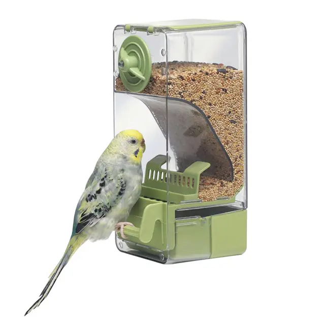 Comedero automático para pájaros, comedero para Jaula de pájaros con Percha para Periquito, Canario, cacatúa, pinzón (Verde)