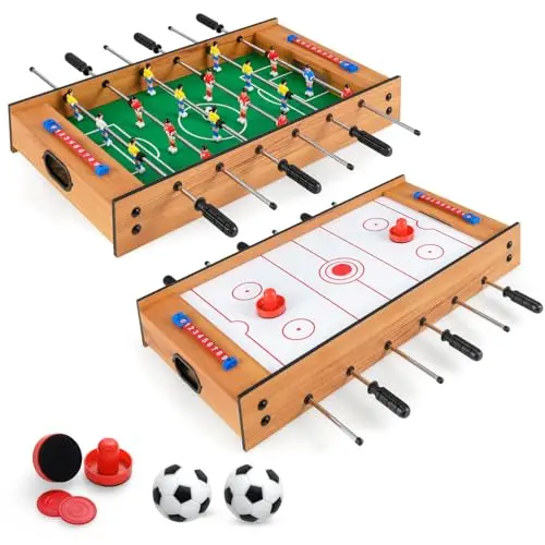 COSTWAY 2 en 1 Mesa Multijuegos, Mesa de Futbolín y Air Hockey, Juego sobremesa para Niños y Adultos, Futbolín sobremesa con 18 Jugadores para Fiesta Bar, 69 x 36 x 10 cm