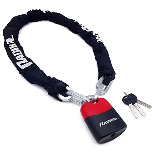 RADIKAL RK4120 Candado Moto Cadena Antirrobo, Acero cementado alta seguridad ø10, Candado Bici Eléctrica, Cadena Seguridad Garaje Anclaje, Cadena Antirrobo Moto, Scooter Bicicleta, 120cm