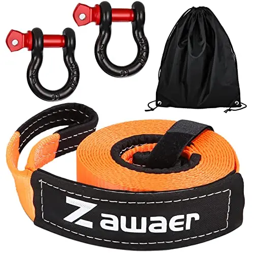 Zawaer Cuerda de Remolque para Coche, 10T Automóvil Correa con Grillete de Alta Resistencia de Rotura de 26,455 LBS, Eslinga Emergencia de 5M x 5CM con Bolsa Almacenamiento, Más Segura