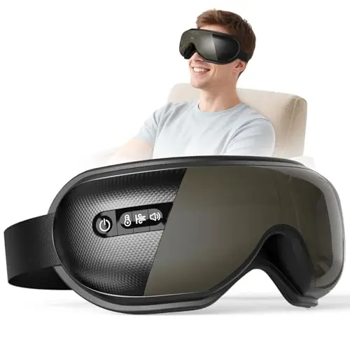Masajeador de Ojos con Calor y Bluetooth, Máscara Ocular Plegable contra Fatiga, Regalos Día del Padre, Regalo para Hombres, Papá, Relajación, Negro