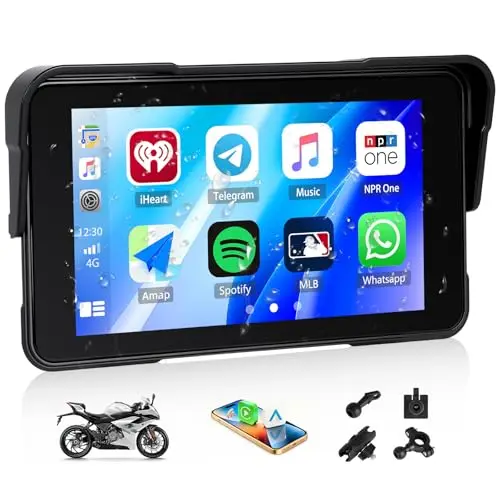 SIXWIN 5 Pulgadas Carplay Pantalla para Moto con Carplay inalámbrico Android Auto, HD Pantalla Táctil, Impermeable, Navegador para Moto, Bluetooth, Siri y Asistente de G00gle
