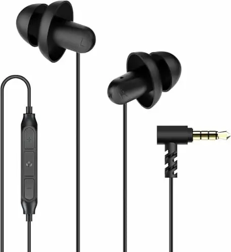 Hearprotek Auriculares para Dormir, Auriculares Ligeros y Suaves con Cable, Mic y Control de Volumen, Dormir con Reducción Ruido, Enchufe de 3,5mm para Ronquidos, Viajes y Relajación