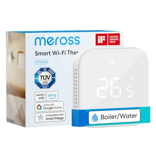 Meross Termostato Calefaccion WiFi para Calderas, Termostato WiFi para Calefacción por Suelo Radiante Agua, Termostato Inteligente de Pared Compatible con Alexa, Google Home, y SmartThings