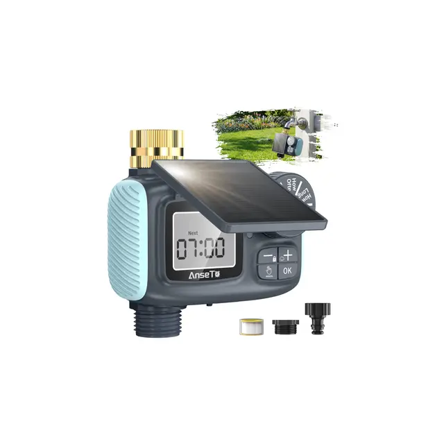Programa de Riego Automático,LCD Temporizador de Riego Compatible con Carga Solar y Tipo C, con Temporizador Automático,para Riego de Jardines,Céspedes,Huertos o en Temporada