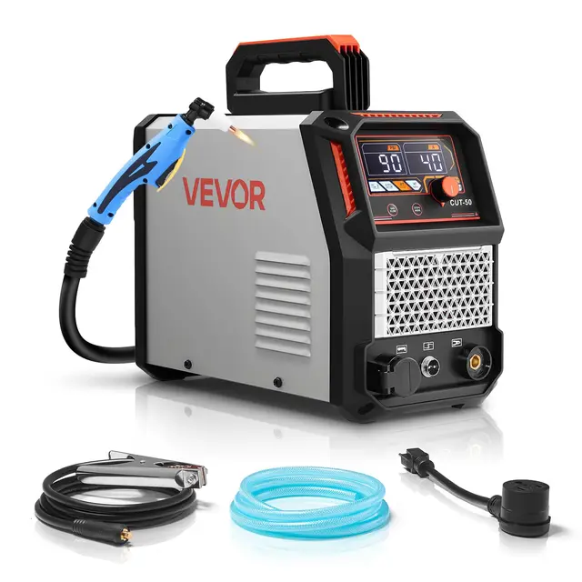 VEVOR Cortadora de Plasma de 50 A y 220 V con Inversor IGBT y Pantalla Digital, Control Inteligente, Función 2T/4T y Tiempo PA/PT Ajustable para Reparaciones Domésticas y Talleres para Garajes