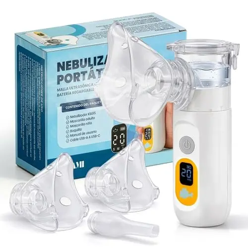 JARAMI - Nebulizador Portatil Adultos, Niños y Bebés - Inhalador Silencioso para el Alivio de Tos, Asma, Enfermedades Respiratorias - Inhalador Con Mango para uso Domestico y de Viaje.
