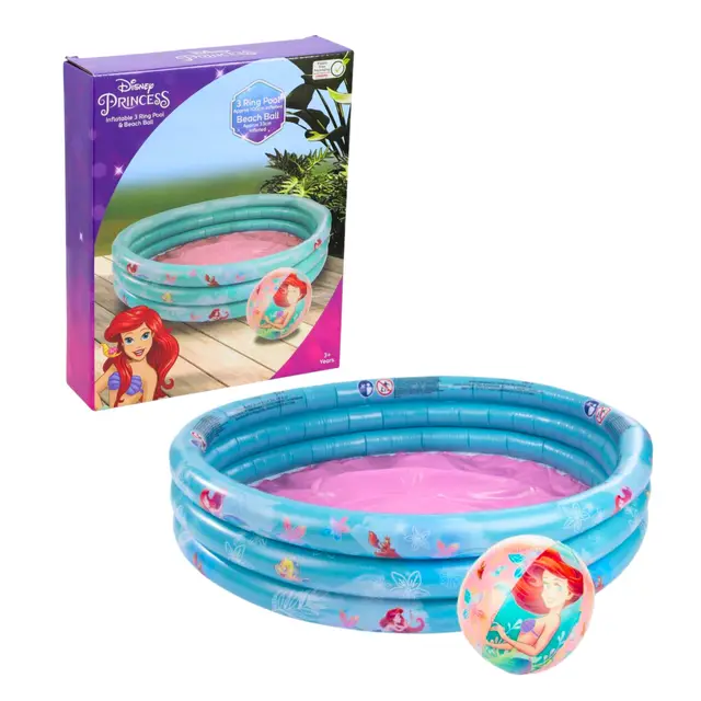 Disney Princesas Piscina Hinchable, Piscina Infantil Ariel Sebastian Flounder, Redonda Multicolor, 100 CM