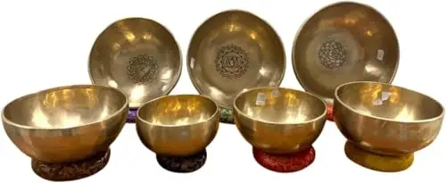 Juego de 7 cuencos tibetanos tibetanos de 7 chakras, cuencos tibetanos, cuencos curativos para notas de la A a la G, cuenco de mediación (5-10 pulgadas)
