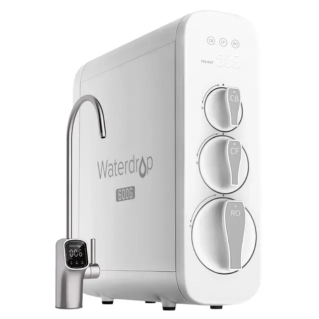 Waterdrop G3P600 Sistema de Ósmosis Inversa, Certificado NSF/ANSI 58 y 372, Sistema de Filtrado de Agua por Ósmosis Inversa, Reducción de TDS, 600 GPD, 2:1 puro a Drenaje, Grifo LED Inteligente