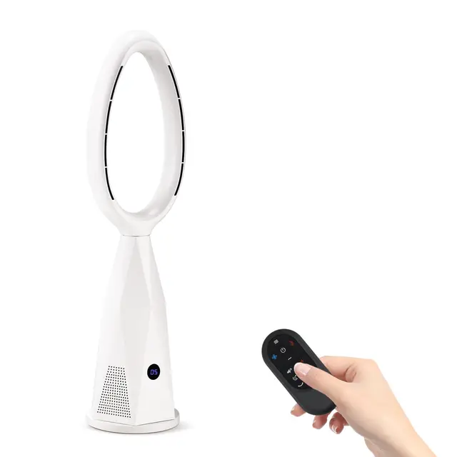 Moongiantgo 46" Ventilador Torre sin Aspas & Calefactor con Mando y Filtro HEPA - 10 Velocidades, Oscilación 80°, Modo Sueño, Protección por Caída, Ideal para Habitación/Hogar/Oficina (blanco)