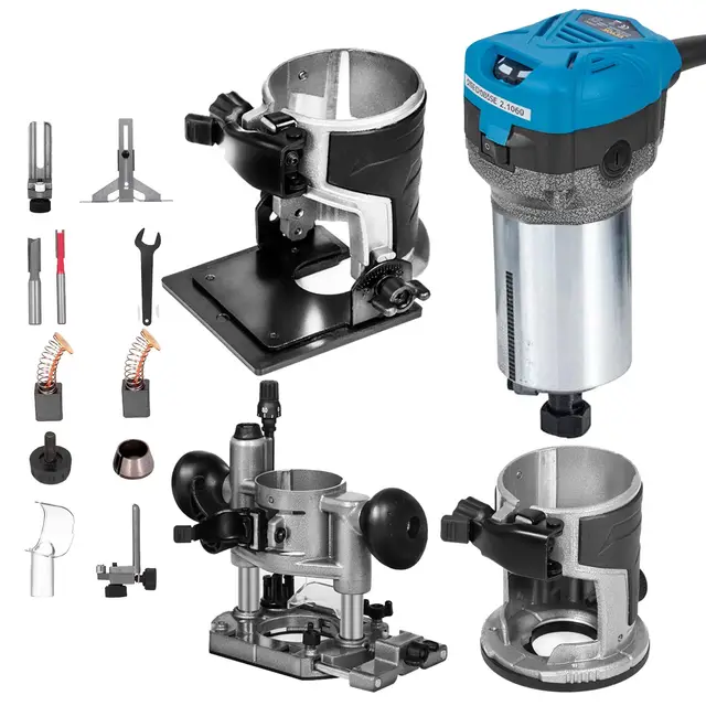 VEVOR Fresadora de madera de 710 W, con base fija, base de inclinación, base de inmersión
