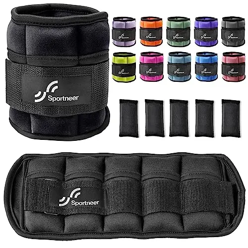Sportneer Pesas de tobillo ajustables: 1 par de pesas de muñeca de 0.9/1.8/2.7/3.6/10 libras para mujeres y hombres, gimnasio, fitness, entrenamiento, caminar, trotar, 4.5 kg por tobillo, 10 libras