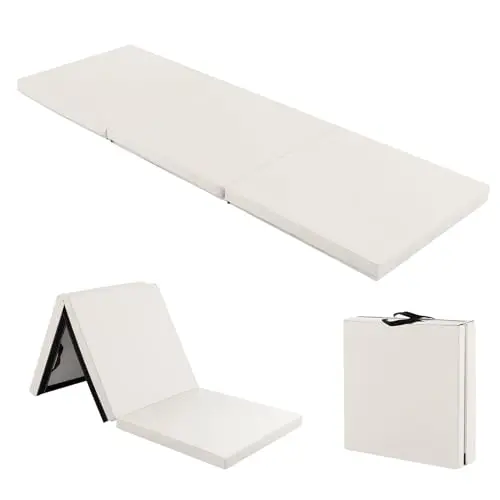 COSTWAY 180 x 60 x 5 cm Colchoneta de Gimnasia Plegable, Esterilla de Gimnasia con Superficie Impermeable y Algodon Perlado, Estera Suave de Yoga con 2 Asas para Niños Adultos