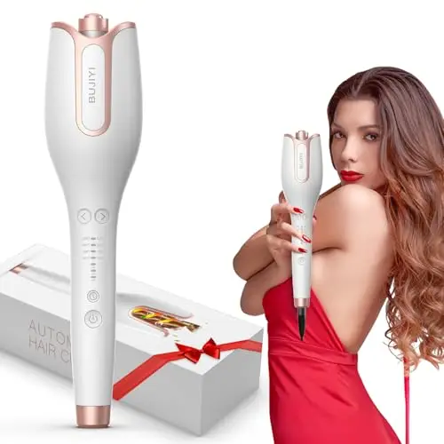 Rizador de Pelo Automatico, Rizador Pelo Ondas, con 4 Niveles de Temperatura Ajustables, 3 Opciones de Tiempo de Calentamiento, Diseño Antiquemaduras, no Daña el Cabello (Blanco)