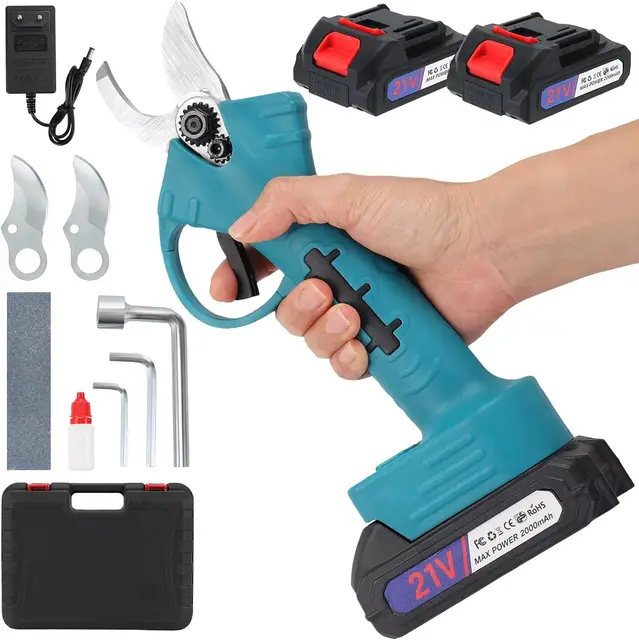 Tijeras de Podar Electricas,33mm 21V Potentes Tijeras de Podar con 2 x 2000mAh Baterías,1000W Larga Duración,Silenciosa,Podadoras Profesionales sin Escobillas para Jardinería,árboles Frutales,Viñedos