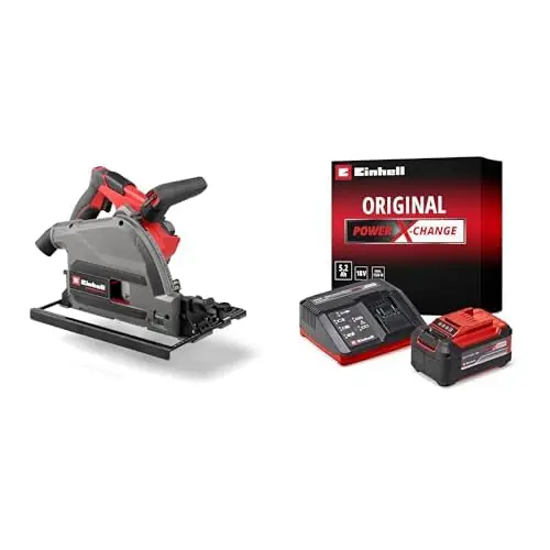 Einhell Professional Sierra de incisión con batería TP-PS 18/165 Li BL-Solo Power X-Change 18V, Ø 165mm, hoja de sierra, Brushless + Original Starter Kit PXC 18V 5.2Ah battery and fast charger
