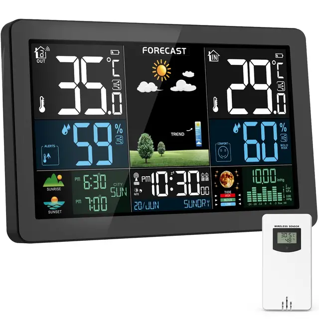 Estación Meteorológica, Estacion Meteorologica Interior Exterior Pantalla a Color, Pronóstico del Tiempo, Temperatura, Humedad, Despertador con Función de Repetición, Presión del Aire