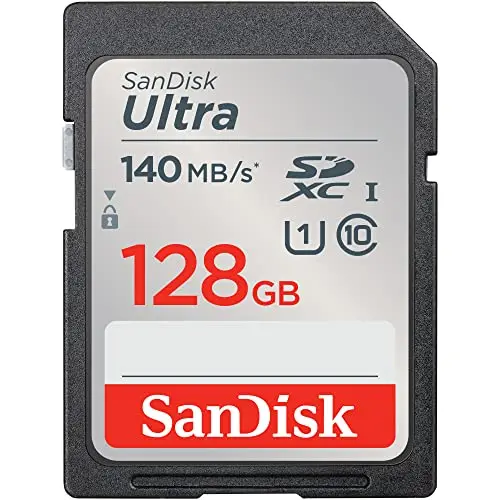 SanDisk Ultra Tarjeta SD 128 GB SDXC, SD Card para cámaras compactas y de gama media, UHS-I, V30, hasta 140 MB/s, Software de recuperación de datos RescuePRO Deluxe, Class 10, U1