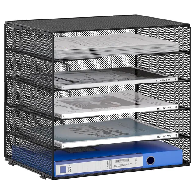 EasyPAG 5 Niveles Metal Malla A4 Bandeja Archivador Organizador Oficina Soporte Documentos Clasificador Papeles Almacenamiento Escritorio Estante Folios,Negro