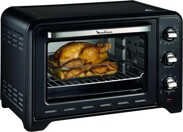 Moulinex Optimo OX4648 - Horno de Convección 33 L, 6 Modos de Cocción, Termostato hasta 240 y Temporizador hasta 120 Minutos, Bandeja de Horneado y Rejillas Reversibles, Diseño Compacto