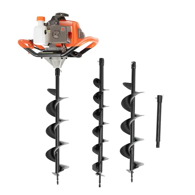 Ahoyadora de gasolina, motor de 2 tiempos de 52cc con 3 brocas (100/150/200 mm) Taladro para postes, taladro manual para tierra para construcción de vallas, jardinería, colocación de pilotes
