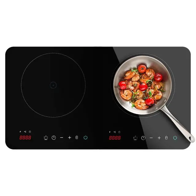Cecotec Placa de Inducción Portátil de 2 Fuegos Full Magma Double. 3500W en 8-10 Niveles, Digital, Control Táctil y Programable, Protección contra Sobrecalentamiento, AutoOff y Termostato