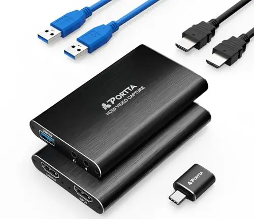 PORTTA Capturadora Video HDMI, Stream y Record in 1080P60 con Ultra-Low Latency, 4K HDMI in/Loop out, USB 3.0 a PC Compatible con Nintendo Switch 2/PS4/PS5/Xbox/OBS