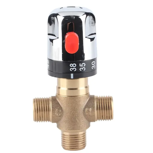 Válvula mezcladora termostática de 4 vías, mezclador termostático de temperatura del agua, válvula mezcladora termostática G1/2 para sistema de ducha, baño, tubo, cuenca, agua caliente