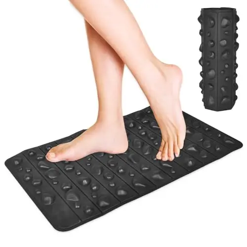 Esterilla de Piedras para Masaje de Pies Negra, 50x30cm Esterilla de Masaje de Pies con Guijarros, Esterilla de Masaje de Pies de EVA, Alfombra Antifatiga para Aliviar Músculos Cansados y Doloridos