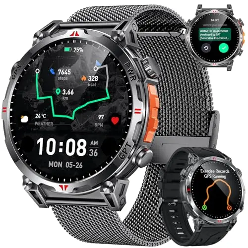 Reloj Inteligente Smartwatch Hombre con GPS: 1.7''AMOLED Pantalla Táctil Bluetooth SmartWatch con GPT Ai Esfera Brújula SpO2 Sueño Presión Arterial 100+Modo Deportivo 3ATM Impermeable Para Android iOS