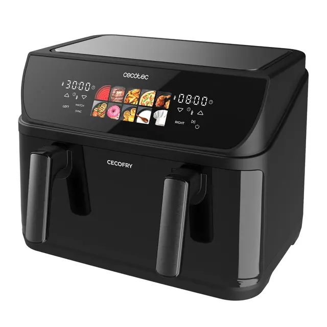 Cecotec Freidora de Aire sin Aceite de 10L con Doble Resistencia, Plancha, Grill, Air Fryer Cecofry&Grill 2800W, Pared Divisoria Móvil, Temperatura Regulable 40-200°C, 10 Menús