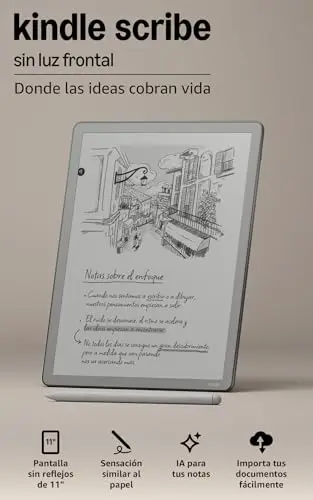 Amazon Kindle Scribe sin luz frontal (última generación): más fino, ligero y rápido, con pantalla similar al papel de 11"; escribe en cuadernos, documentos y libros (16 GB)