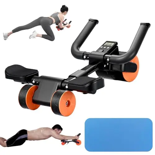 Rueda Abdominale con Soporte de Codo y Rebote Automático【Tres Ruedas】Rodillo Abdominales Soporte Entrenamiento Absculpt, Maquina de Abdominales en Casa Gym Hombr y Mujer