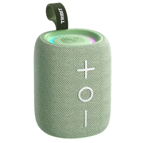 Tribit StormBox Mini+ Altavoz Bluetooth de 12 W, Sonido Envolvente de 360°, 12 Horas de duración, Bluetooth 5.4, IPX7, Luces RGB, EQ, Tipo C, Compatible con AAC/SBC, portátil para Exteriores y Viajes