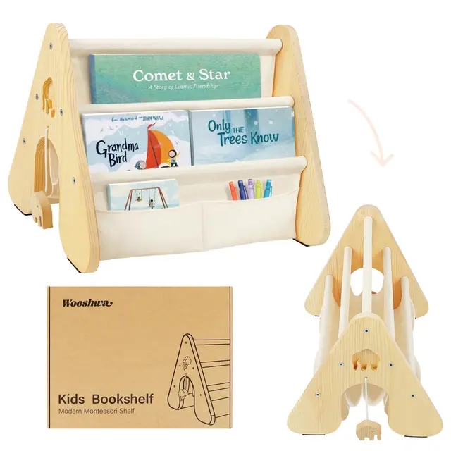 Libreria Montessori Infantil 4 Niveles Estanteria Libros Infantil Montessori Madera 43 x 34 x 34 cm - Beige