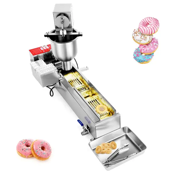VEVOR Máquina Automática para Hacer Donas, Equipo para Hacer Donas de Una Sola Fila, Alta Potencia de 90 Piezas/Hora, Acero Inoxidable, con Moldes de 3 Tamaños y Conteo Automático, 14,5 L, Plata